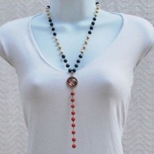 Cuba Flag Necklace Silver Chain With Wood Beads Y